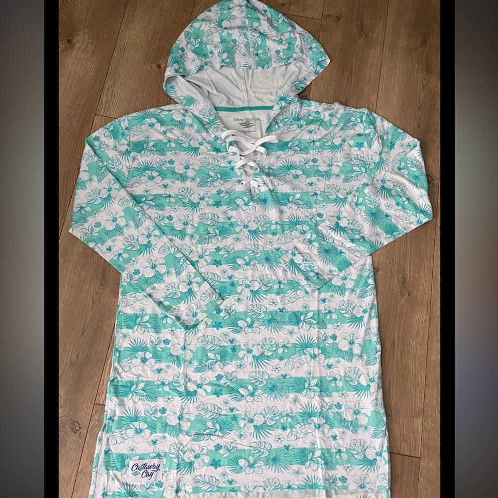 Disney Cruise Teal Floral Hooded Swim Coverup